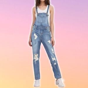 GUESS Distressed Tapered Leg Denim Overall Sz 23 Blue